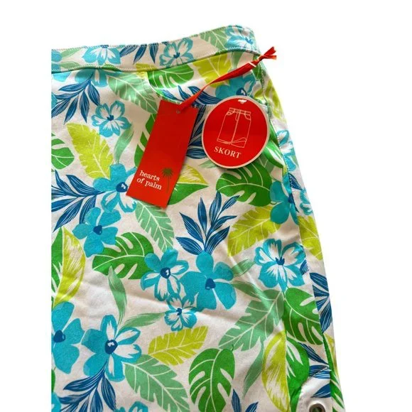 Hearts of Palm Skort Blue Green Flower Leaf Design Women Size 18 - Picture 3 of 7